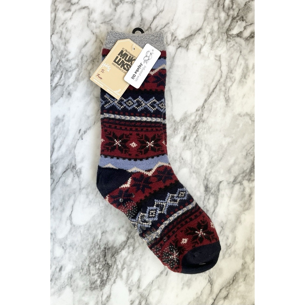 Muk Luks NWT Women's (9-12) Cabin Socks Jojoba Oil, Multi Color Fleece Lined
